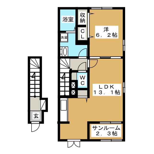 ヴィラ弁天北(1LDK/2階)の間取り写真