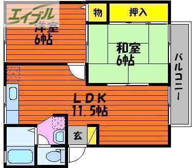 プレジール小野E棟(2LDK/1階)の間取り写真