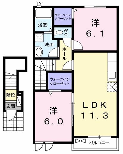 アル カン シエル(2LDK/2階)の間取り写真
