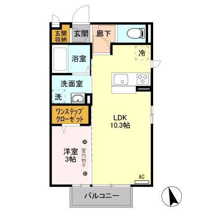 アクアベーネB(1LDK/2階)の間取り写真