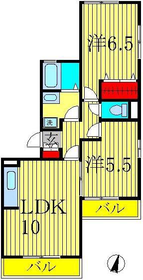 アルファタウン天王台E(2LDK/3階)の間取り写真
