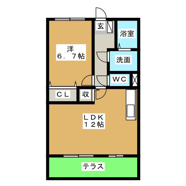 スプルース下俣(1LDK/1階)の間取り写真
