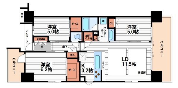 シティテラス谷町四丁目(3LDK/10階)の間取り写真