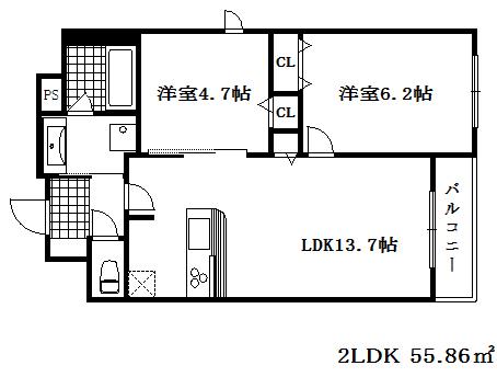 神戸海岸通 萬利レジデンス(2LDK/2階)の間取り写真