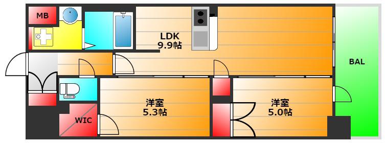 セイシア大拓(2LDK/8階)の間取り写真