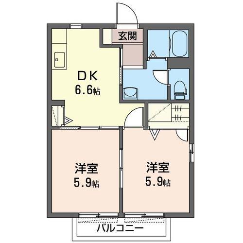 メゾン白鳥 B棟(2DK/1階)の間取り写真