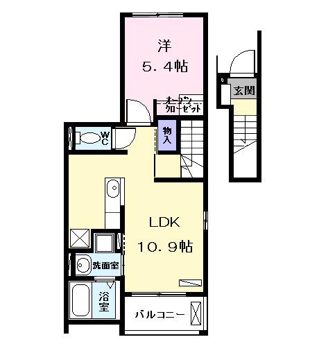 シェモア角割(1LDK/2階)の間取り写真