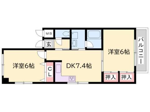 アソテア神戸(2DK/2階)の間取り写真