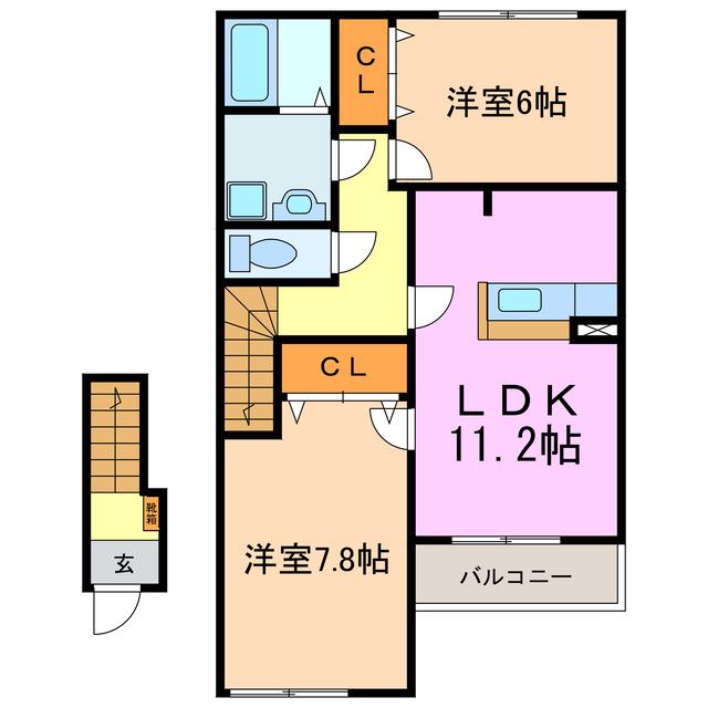 プランドール ミキ(2LDK/2階)の間取り写真