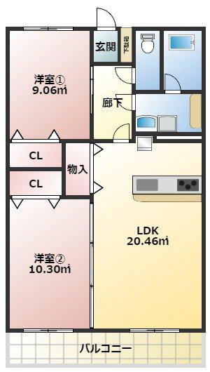 リリーヴィレッジウエスト(2LDK/2階)の間取り写真