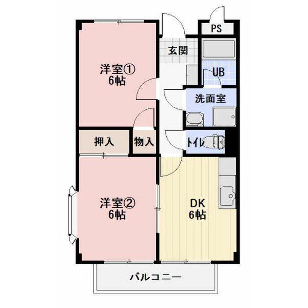 モンターニュ横山(2DK/2階)の間取り写真