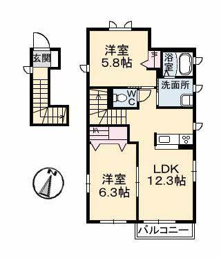 セリューズD棟(2LDK/2階)の間取り写真