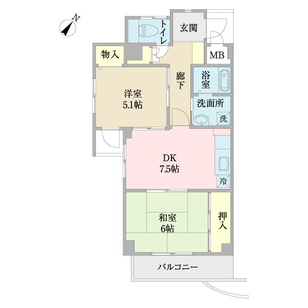 グランポール(2LDK/6階)の間取り写真