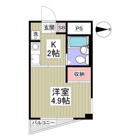 ビラ デル ソル(1K/4階)の間取り写真