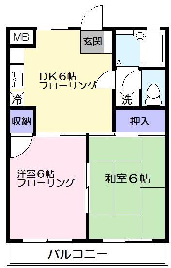 プレズントハイツ麻生2号館(2DK/1階)の間取り写真