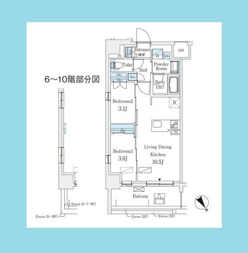 エル・セレーノ横浜(2LDK/2階)の間取り写真