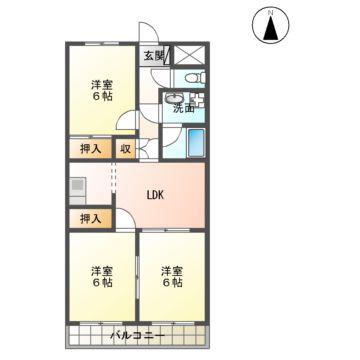 青山マンション(3LDK/1階)の間取り写真