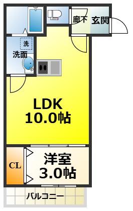フェリーチェ泉大津(1LDK/2階)の間取り写真