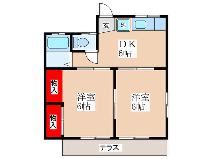 ティファニーヒルズII(2DK/1階)の間取り写真