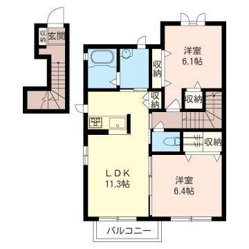 MULBERRY HEIGHTS A(2LDK/2階)の間取り写真