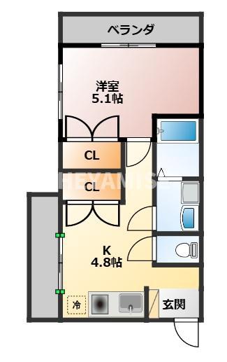高島第3ビル(1DK/5階)の間取り写真