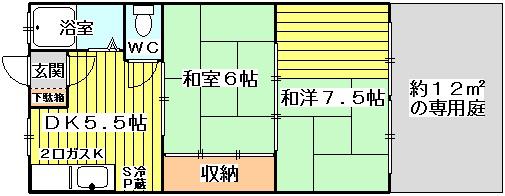 モリハイム小松(2DK/1階)の間取り写真