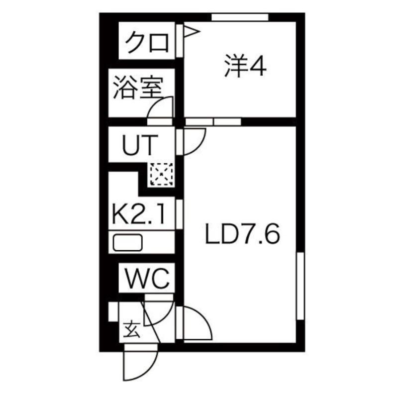 カレラ月寒中央(1LDK/4階)の間取り写真