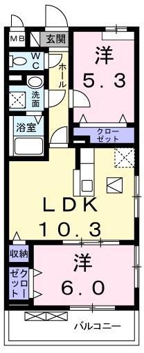 プリムローズⅢ(2LDK/1階)の間取り写真