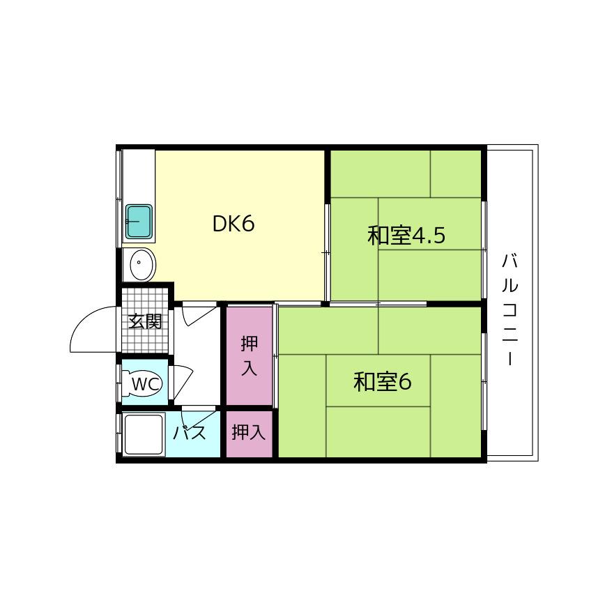いせやハイツ(2DK/2階)の間取り写真