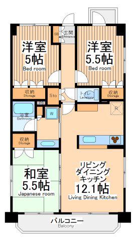 サンクレイドル立川錦町弐番館(3LDK/3階)の間取り写真