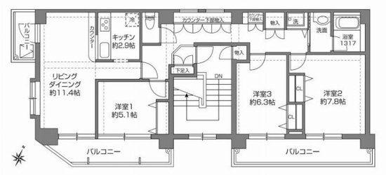 コモダス千歳烏山 403(3LDK/4階)の間取り写真