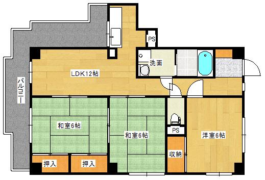 第2向山ハイツ(3LDK/3階)の間取り写真