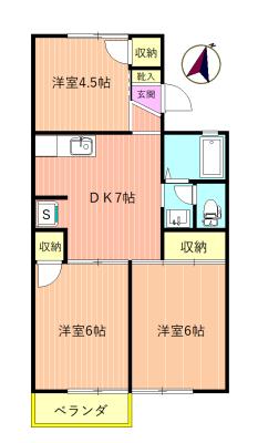 かしまハイツIII(3DK/2階)の間取り写真