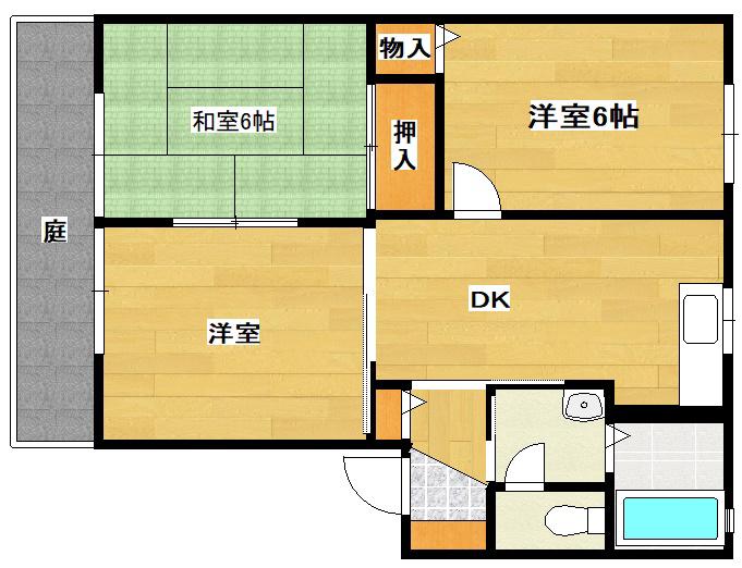 チェリーヒルズ F棟(3DK/1階)の間取り写真