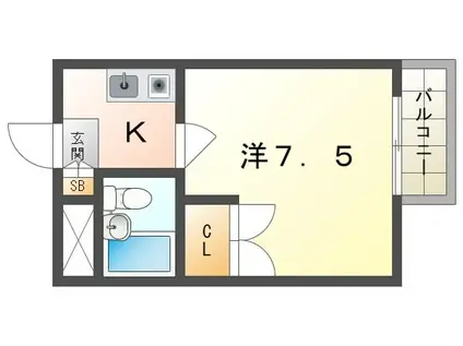 シャルマン明美の里(1K/4階)の間取り写真