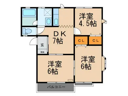 コーポミストラルII(3DK/2階)の間取り写真