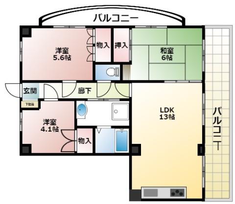 珈琲館ビル(3LDK/4階)の間取り写真