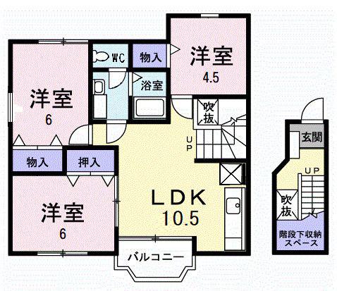 ライジングサン山ノ上(3LDK/2階)の間取り写真