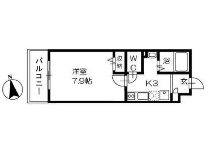 Kハイム(1K/2階)の間取り写真