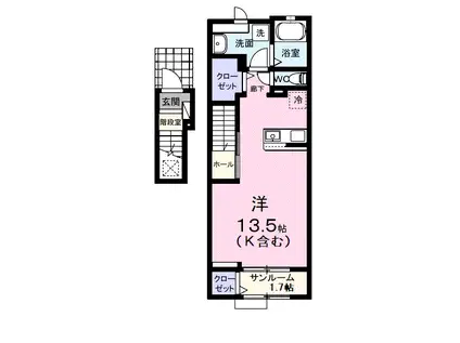 ガーデン ハウス イナバ II(ワンルーム/2階)の間取り写真