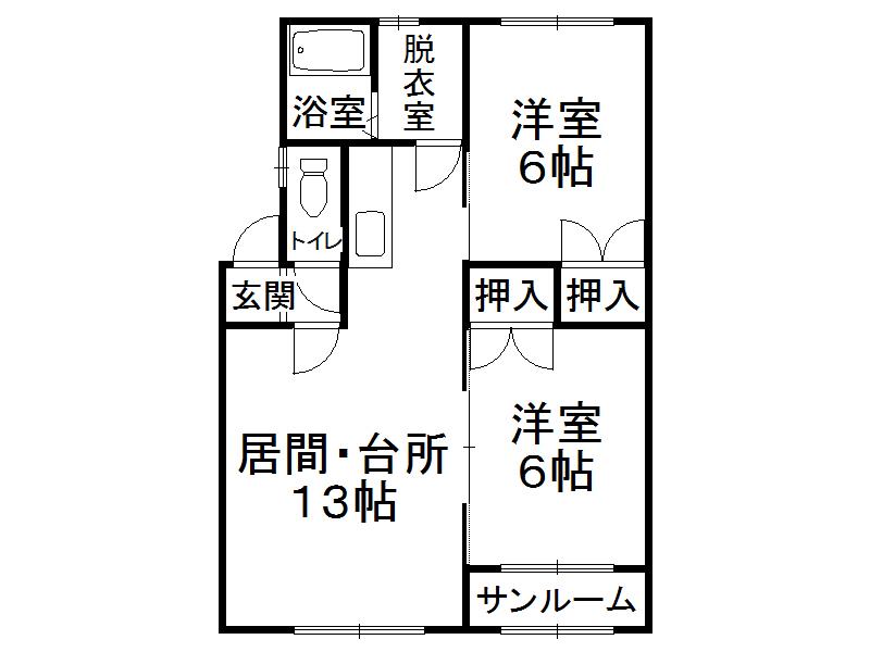 カームハイツB(2LDK/2階)の間取り写真