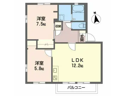 ファミール西日野 B棟(2LDK/2階)の間取り写真