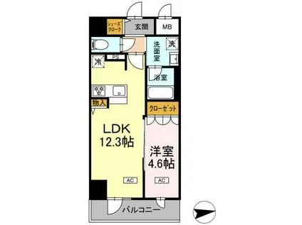 IS二十人町(1LDK/6階)の間取り写真