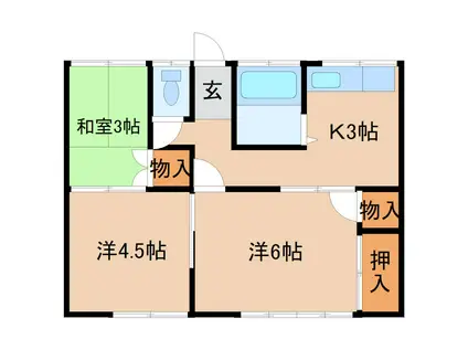 筑西市板橋53-1アパート(3K/1階)の間取り写真