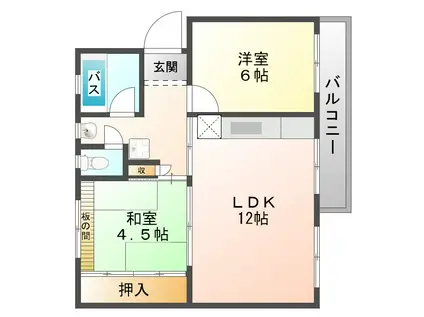 地下鉄御堂筋線 北花田駅 徒歩5分 5階建 築57年(2LDK/1階)の間取り写真