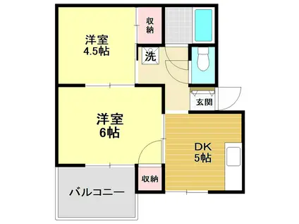 ジョージハウス(2DK/3階)の間取り写真