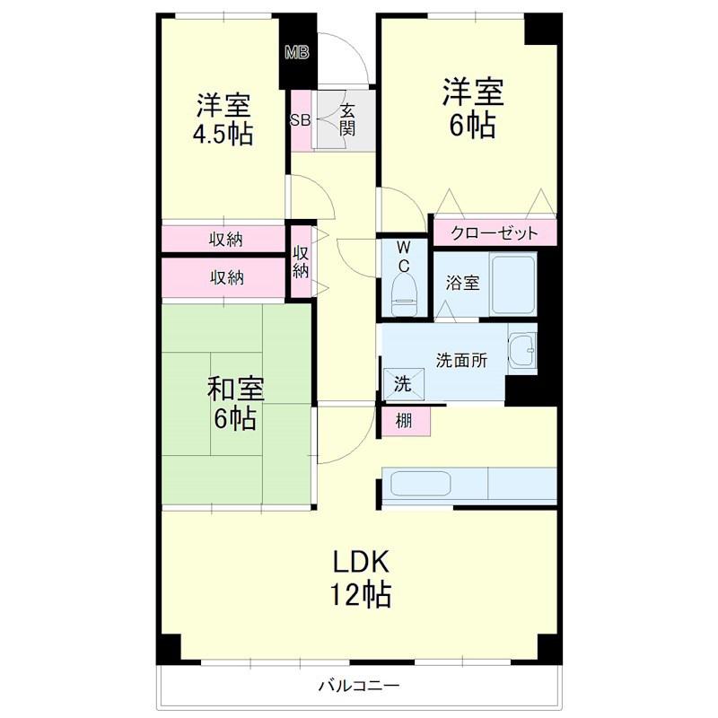 アートピア西ヶ崎(3LDK/9階)の間取り写真