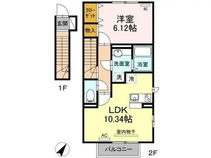 みつばち本町III(1LDK/2階)の間取り写真