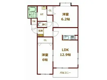 プレセランス桔梗(2LDK/2階)の間取り写真