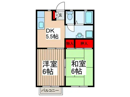 ツインコート壱番館(2DK/2階)の間取り写真